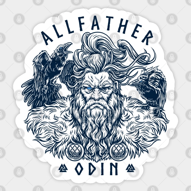 Odin Norse Viking Allfather God Raven Huginn Muninn Sticker by Blue Pagan